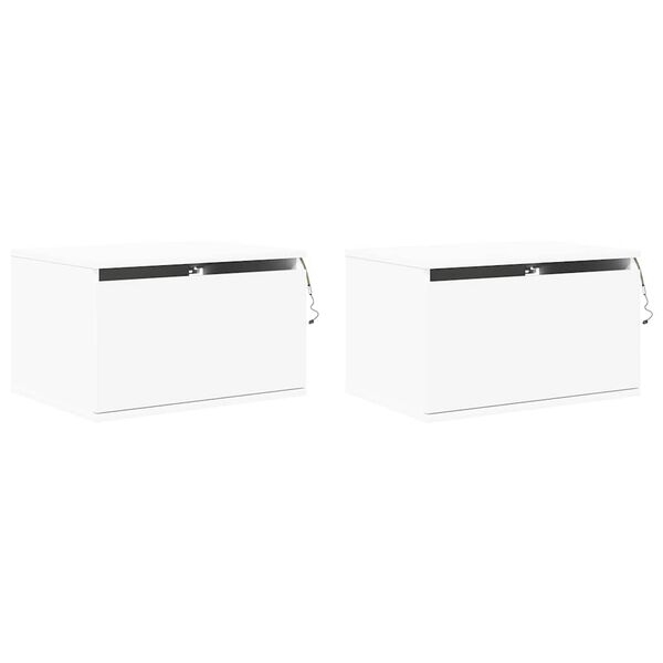 vidaXL Mesas de cabeceira de parede com luzes LED 2 pcs branco