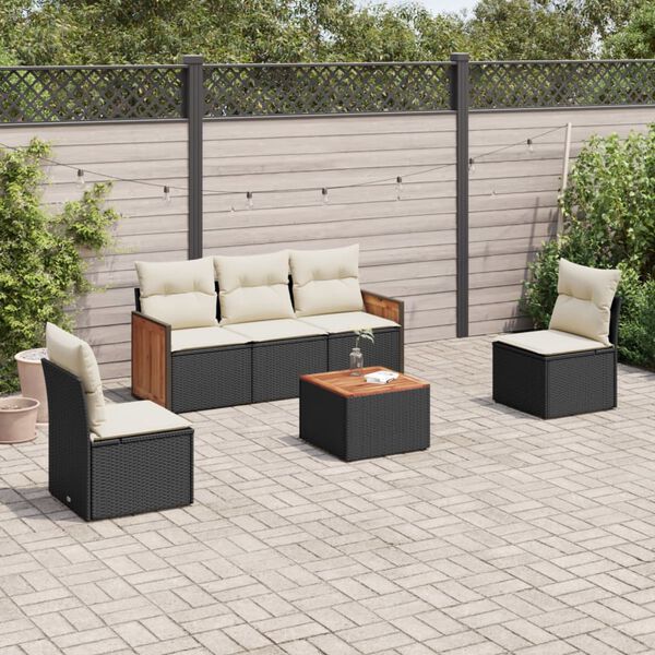 vidaXL 6 pcs conjunto sof&aacute;s de jardim c/ almofad&otilde;es vime PE preto