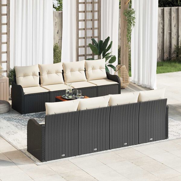 vidaXL Conjunto de Sof&aacute; de Jardim 9 pcs Preto e Creme vime PE
