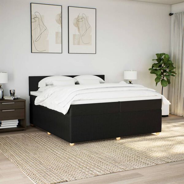 vidaXL Cama com molas/colch&atilde;o 200x200 cm tecido preto