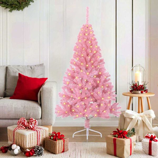 vidaXL &Aacute;rvore de Natal Artificial Pr&eacute;-iluminada Rosa 150 cm PVC