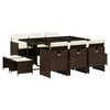 vidaXL 11 pcs conjunto jantar p/ jardim c/ almofad&otilde;es vime PE castanho
