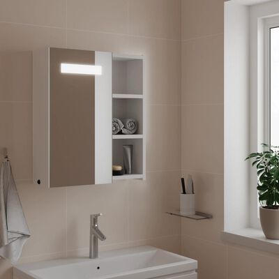 vidaXL Armário espelhado p/ casa de banho c/ LEDs 45x13x52 cm branco