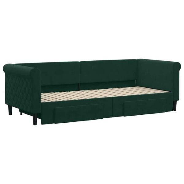vidaXL Sof&aacute;-cama c/ gavet&atilde;o e gavetas 80x200cm veludo verde-escuro