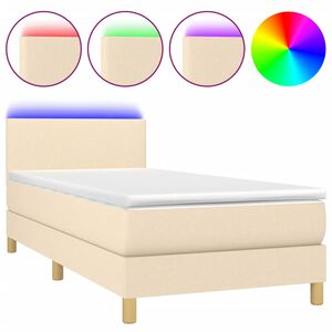 vidaXL Cama box spring c/ colch&atilde;o e LED 90x200 cm tecido cor creme