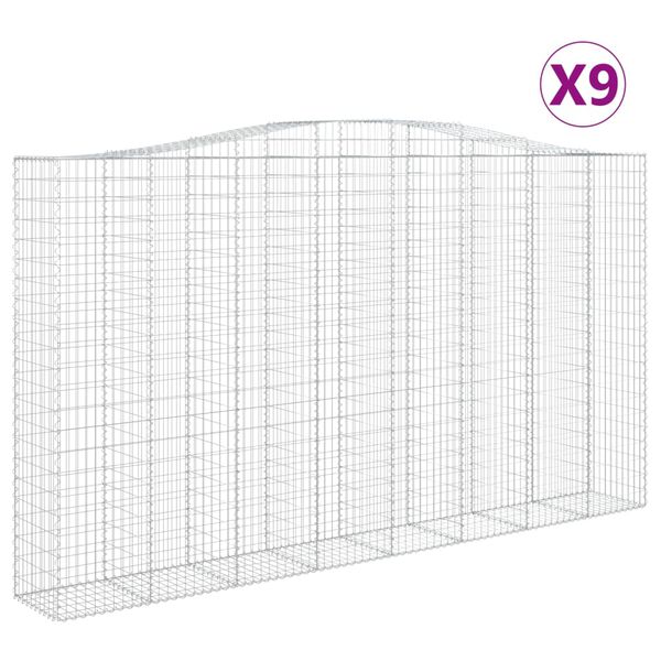 vidaXL Cestos gabi&atilde;o arqueados 9pcs 400x50x220/240cm ferro galvanizado