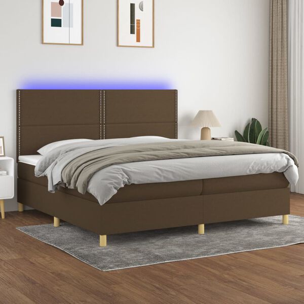 vidaXL Cama box spring c/ colch&atilde;o/LED 200x200cm tecido castanho-escuro