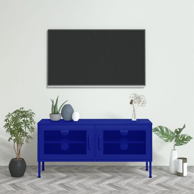 vidaXL Móvel de TV aço 105x35x50 cm azul-marinho