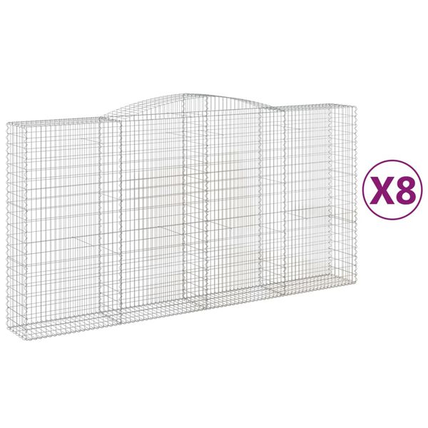 vidaXL Cestos gabião arqueados 8pcs 400x50x200/220cm ferro galvanizado