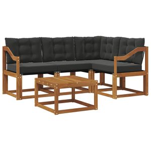 vidaXL Conjunto de Sof&aacute;s para Exterior 5 unid. Natural e Preto