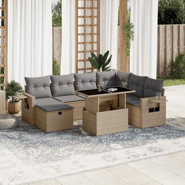 vidaXL 8 pcs conjunto de sof&aacute;s p/ jardim com almofad&otilde;es vime PE bege