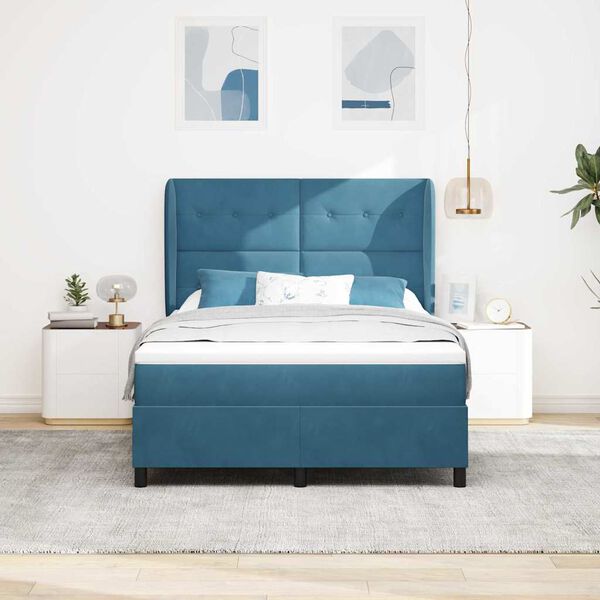 vidaXL Cama Box com colch&atilde;o Azul Escuro 200 x 160 cm Poli&eacute;ster