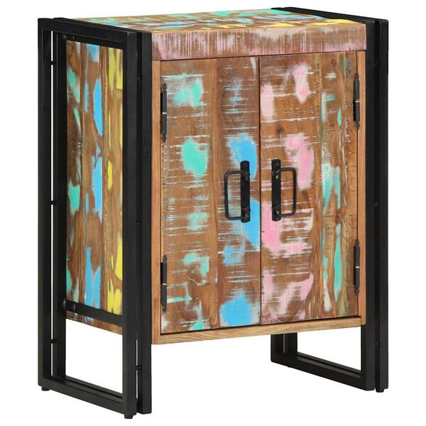 vidaXL Armário para Sapatos com porta Preto Madeira recuperada maciça