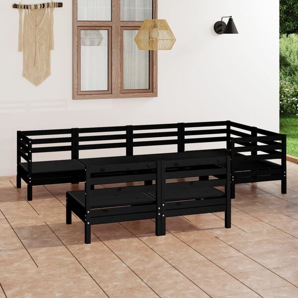 vidaXL 7 pcs conjunto lounge de jardim pinho maci&ccedil;o preto