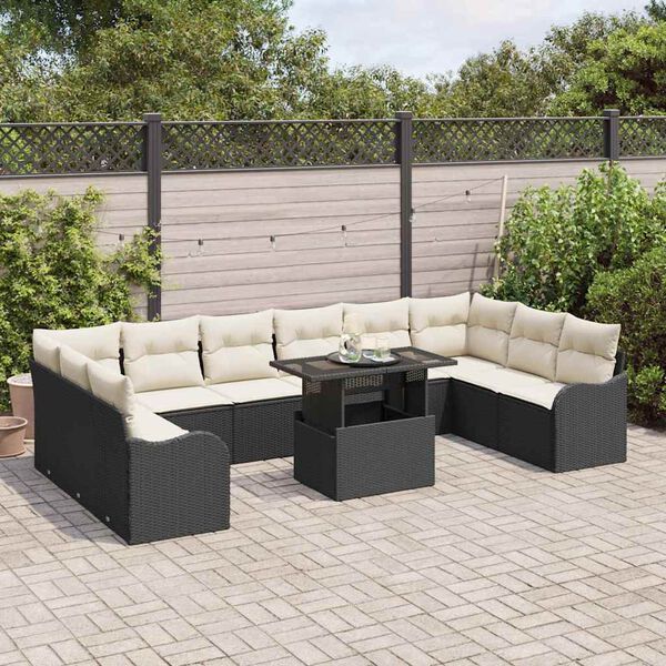 vidaXL Conjunto de Sof&aacute; de Jardim 11 pcs Preto Rattan Sint&eacute;tico