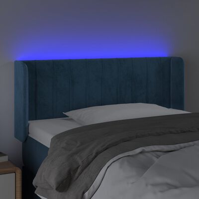 vidaXL Cabeceira cama c/ luzes LED veludo 103x16x78/88 cm azul-escuro