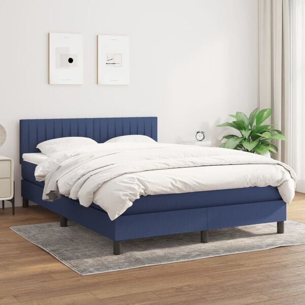vidaXL Cama com molas/colch&atilde;o 140x190 cm tecido azul