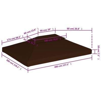 vidaXL Cobertura gazebo c/ 2 camadas 310 g/m² 4x3 m castanho