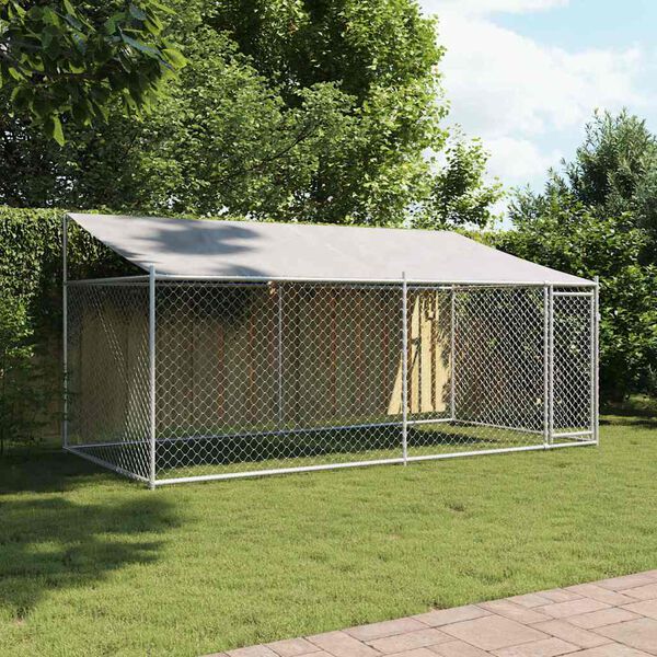vidaXL Jaula para c&atilde;o com telhado/porta 4x2x2 m a&ccedil;o galvanizado cinza