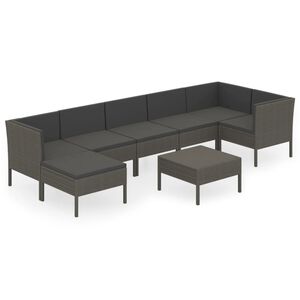 vidaXL 8 pcs conjunto lounge de jardim c/ almofad&otilde;es vime PE cinzento