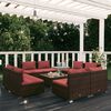 vidaXL 9 pcs conjunto lounge jardim c/ almofad&otilde;es vime PE castanho