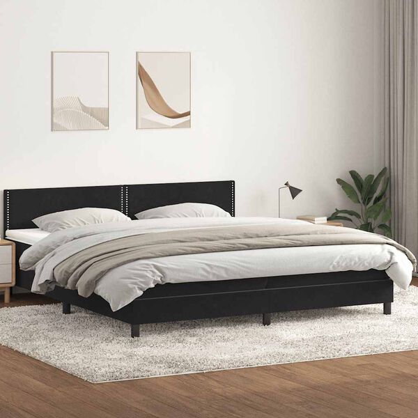 vidaXL Cama box spring c/ colch&atilde;o e LED 180x220 cm veludo preto