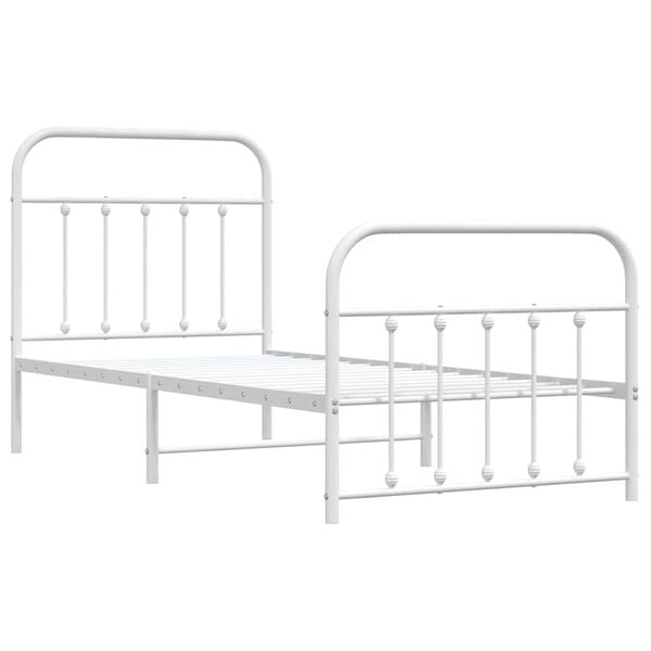 vidaXL Estrutura de cama com cabeceira e p&eacute;s 90x190 cm metal branco