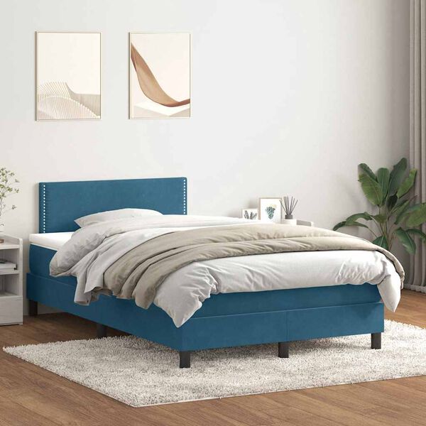 vidaXL Cama box spring c/ colch&atilde;o e LED 120x220 cm veludo azul-escuro