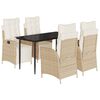 vidaXL 5 pcs conjunto de jantar p/ jardim com almofad&otilde;es vime PE bege