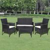 vidaXL 4 pcs conjunto lounge de jardim c/ almofadões vime PE preto