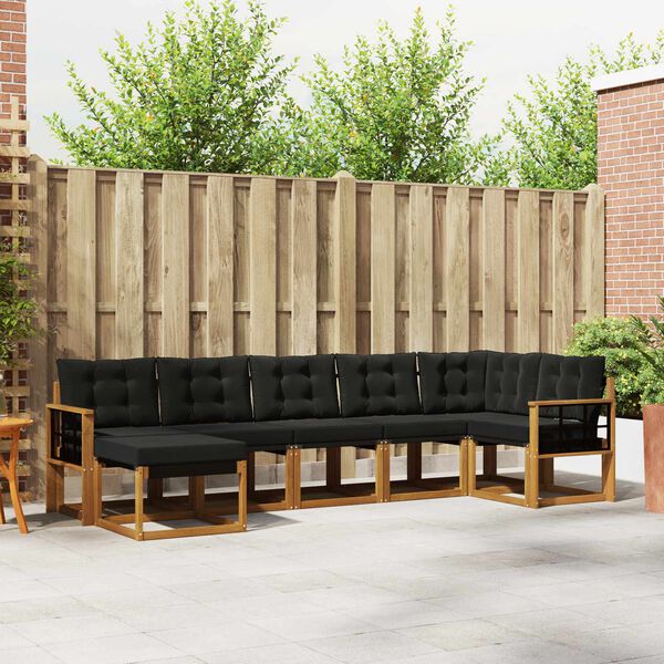 vidaXL Conjunto de Sof&aacute;s para Exterior 7 pcs Natural e Preto