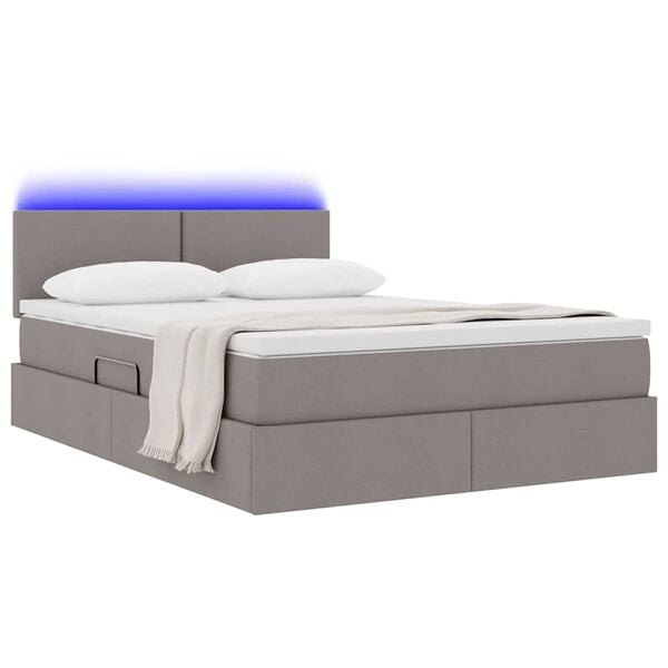 vidaXL Cama com arruma&ccedil;&atilde;o e LED Cinzento-acastanhado 140 x 200 cm