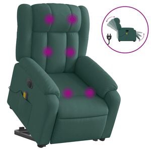 vidaXL Poltrona el&eacute;trica elevat&oacute;ria massagens tecido verde-escuro