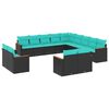 vidaXL Conjunto de sof&aacute; de jardim com 13 pe&ccedil;as e almofadas em rattan sint&eacute;tico preto