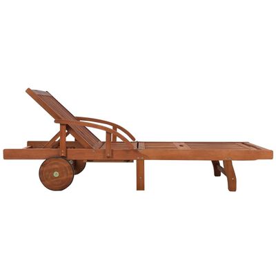 vidaXL Espreguiçadeira com almofadão e rodas madeira acácia maciça