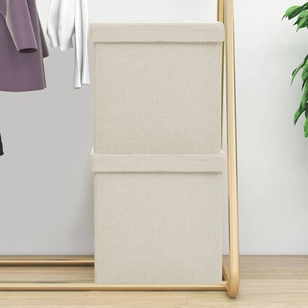 vidaXL Bancos de arruma&ccedil;&atilde;o dobr&aacute;veis 2 pcs linho falso branco nata