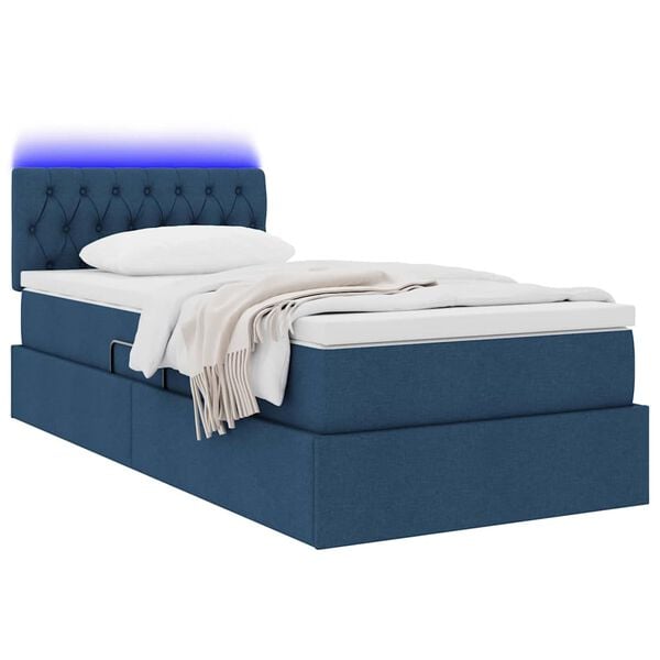 vidaXL Cama com arruma&ccedil;&atilde;o e LED com colch&atilde;o Azul 90 x 200 cm tecido