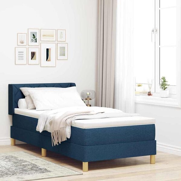 vidaXL Cama Box com colch&atilde;o com cabeceira Azul 200 x 100 cm Poli&eacute;ster