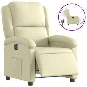vidaXL Poltrona reclin&aacute;vel el&eacute;trica couro genu&iacute;no cor creme