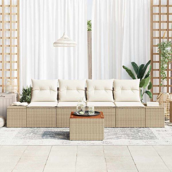 vidaXL Conjunto de Sof&aacute; de Jardim 5 pcs Bege Rattan Sint&eacute;tico