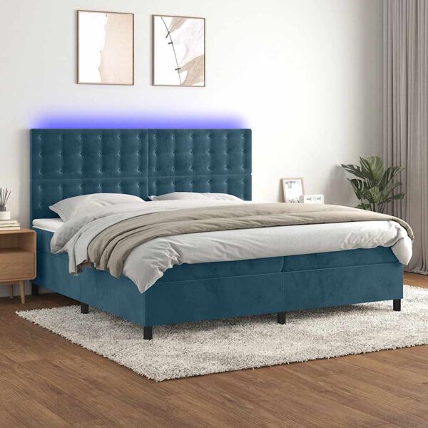 vidaXL Cama box spring c/ colch&atilde;o/LED 200x200 cm veludo azul-escuro