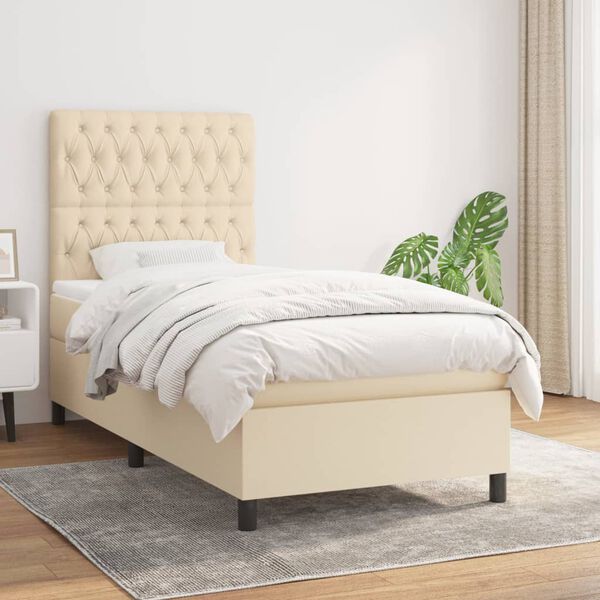 vidaXL Cama com molas/colch&atilde;o 90x200 cm tecido cor cr&egrave;me
