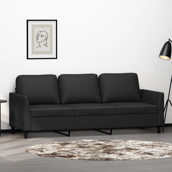 vidaXL Sof&aacute; de 3 lugares 180 cm couro artificial preto
