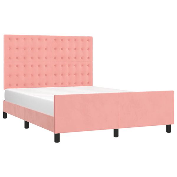 vidaXL Estrutura de cama c/ cabeceira 140x200 cm veludo rosa