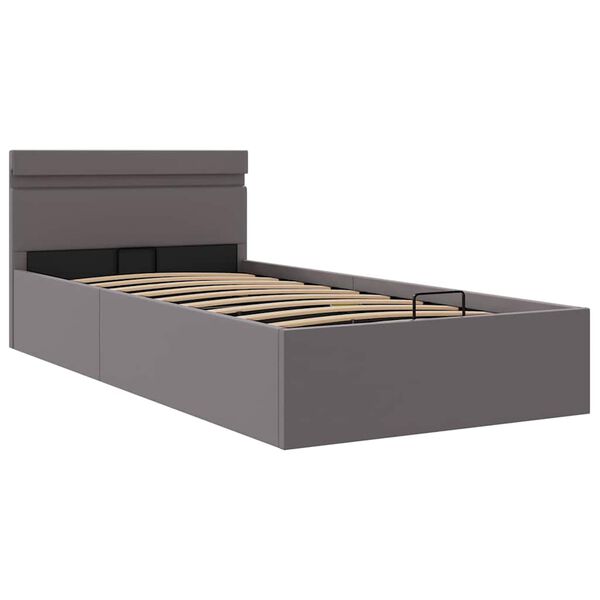 vidaXL Cama hidráulica c/ arrumação LED 90x200cm couro artifi. cinza
