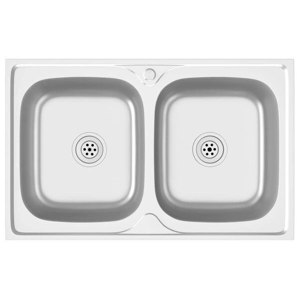 vidaXL Lava-louça cozinha + cuba dupla 800x500x155mm aço inox prateado