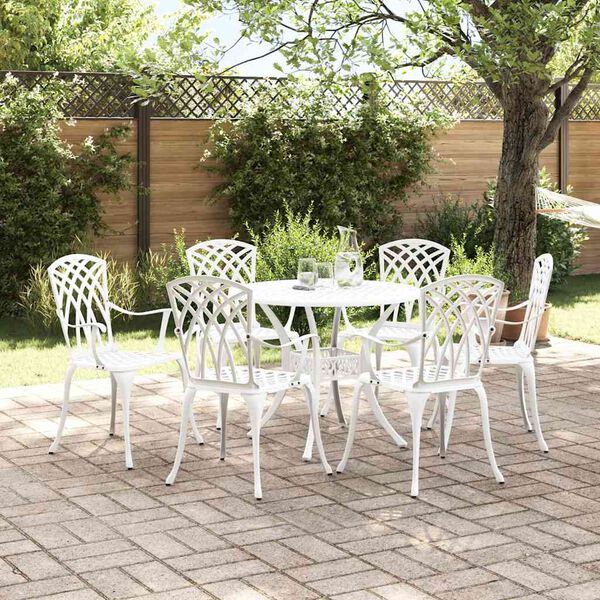 vidaXL Conjunto de Jantar para Jardim 7 pcs Branco Alum&iacute;nio