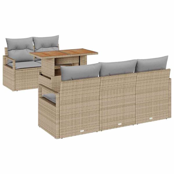 vidaXL Conjunto de Sof&aacute; de Jardim 6 pcs Bege Rattan Sint&eacute;tico