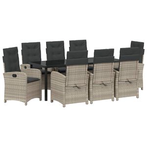 vidaXL Conjunto de Jantar para Jardim 9 unid. Cinzento-claro vime PE