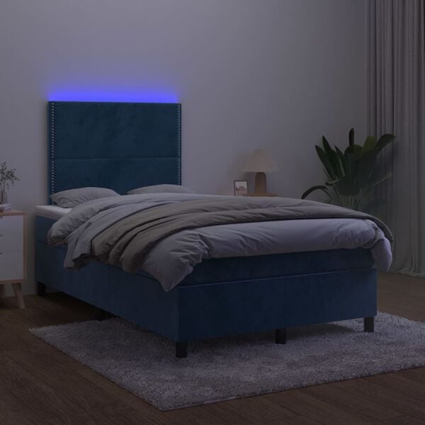 vidaXL Cama box spring c/ colch&atilde;o/LED 120x200 cm veludo azul-escuro